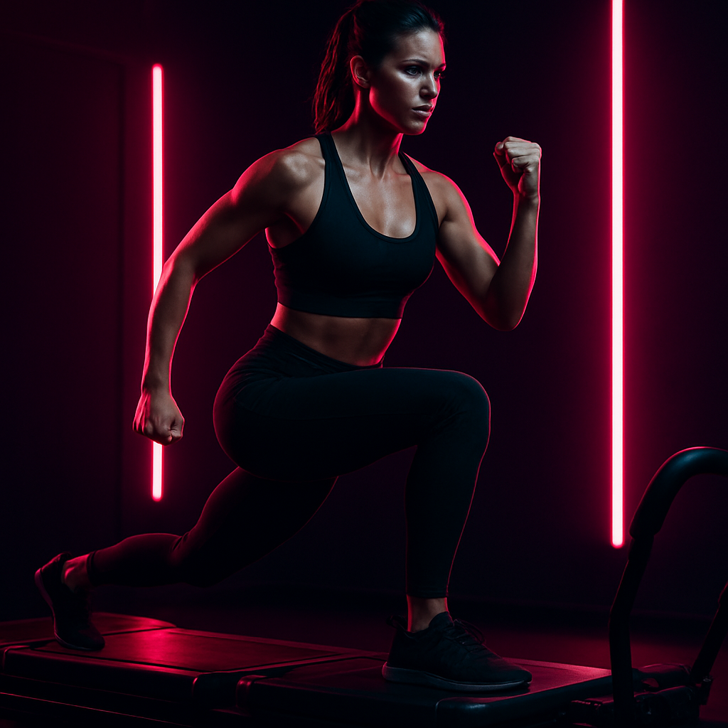 Focused Lagree Pilates training on the Megaformer